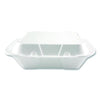 Plastifar Foam Hinged Lid Containers, 3-Compartment, 9 x 10 x 3, White, Foam, 200/Carton Takeout Food Containers - Office Ready