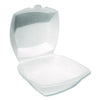 Plastifar Foam Hinged Lid Containers, 6 x 6 x 3, White, Foam, 500/Carton Takeout Food Containers - Office Ready