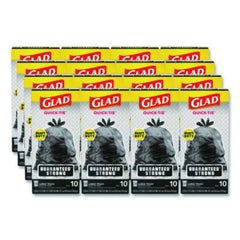 Glad® Lawn & Leaf Large Quick-Tie Trash Bags, Tie-Flap, 30 gal, 0.81 mil, 30 x 33, Black, 10 Bags/Box, 12 Boxes/Carton