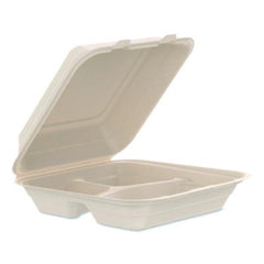 Dart® Compostable Fiber Hinged Trays, ProPlanet Seal, 3 Compartments, 9.14 x 9 x 2.98, Natural, 200/Carton