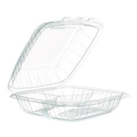 Dart® Microwaveable Hinged Containers, ProPlanet, 3 Compartments, 9 x 8.75 x 3, Clear, Plastic,150/Carton Takeout Food Containers - Office Ready