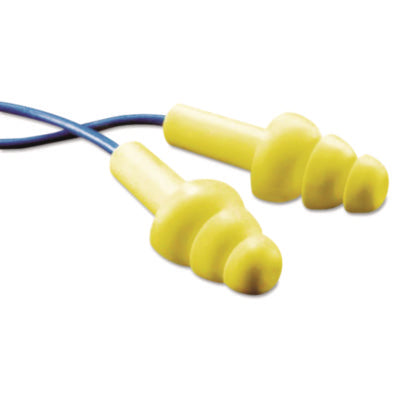 3M™ E·A·R UltraFit Reusable Earplugs, Corded, 25dB NRR, Blue/Yellow, 100 Pairs Banded Ear Plugs - Office Ready