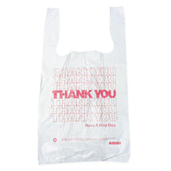 Barnes Paper Company Thank You High-Density Shopping Bags, Have a Nice Day Labeling, Cut-Out Handles, 10" x 5" x 19", White/Red, 2,000/Carton