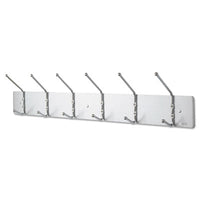 Safco® Coat Hooks, Six Ball-Tipped Double-Hooks, Metal, 36w x 3.75d x 7h, Satin Wall Hook Racks & Rails - Office Ready