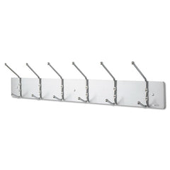 Safco® Coat Hooks, Six Ball-Tipped Double-Hooks, Metal, 36w x 3.75d x 7h, Satin