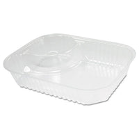 Dart® ClearPac® Nacho Tray, 2 Compartments, 3.3 oz, 6.2 x 6.2 x 1.6, Clear, Plastic, 500/Carton Food Trays - Office Ready