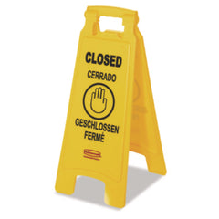 Rubbermaid® Commercial Multilingual "Closed" Folding Floor Sign, 2-Sided, 11 x 12 x 25, Yellow