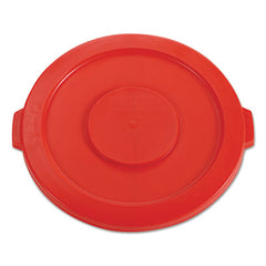 Rubbermaid® Commercial BRUTE Self-Draining Flat Top Lids, 22.25" Diameter, Red