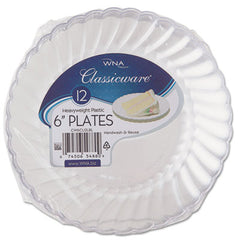 WNA Classicware Plastic Dinnerware, 6" dia, Clear, 12/Pack, 15 Packs/Carton