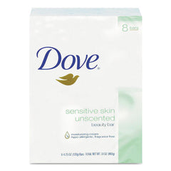 Dove® Sensitive Skin Bath Bar, Unscented, 4.5 oz, 8 Bars/Pack, 9 Packs/Carton