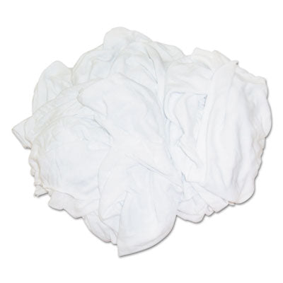 HOSPECO® Bleached White T-Shirt Rags, Multi-Fabric, 25 lb Polybag Shop Towels and Rags - Office Ready