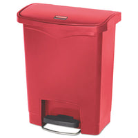 Rubbermaid® Commercial Slim Jim® Streamline® Resin Step-On Container, Front Step Style, 8 gal, Polyethylene, Red Indoor All-Purpose Waste Bins - Office Ready