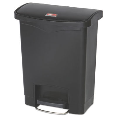 Rubbermaid® Commercial Slim Jim Streamline Resin Step-On Container, Front Step Style, 8 gal, Polyethylene, Black Indoor All-Purpose Waste Bins - Office Ready