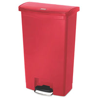 Rubbermaid® Commercial Slim Jim® Streamline® Resin Step-On Container, Front Step Style, 18 gal, Polyethylene, Red Indoor All-Purpose Waste Bins - Office Ready