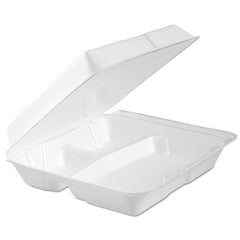 Dart® Foam Hinged Lid Containers, 3 Compartments, 9.3 x 9.5 x 3, White, 100/Bag, 2 Bag/Carton