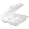 Dart® Foam Hinged Lid Containers, 3 Compartments, 9.3 x 9.5 x 3, White, 100/Bag, 2 Bag/Carton Takeout Food Containers - Office Ready