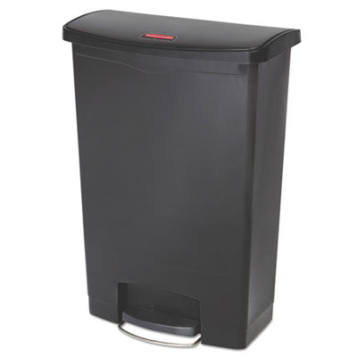 Rubbermaid® Commercial Slim Jim Streamline Resin Step-On Container, Front Step Style, 24 gal, Polyethylene, Black Indoor All-Purpose Waste Bins - Office Ready