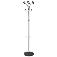 Alba™ Chromy Coat Stand, 12 Knobs, 16w x 16d x 70.5h, Chrome/Black Garment Trees & Stands - Office Ready