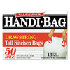 Handi-Bag Drawstring Kitchen Bags, 13 gal, 24" x 27.4", White, 50 Bags/Box, 6 Boxes/Carton Tall Kitchen Trash Bags - Office Ready