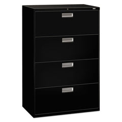 HON® Brigade® 600 Series Lateral File, 4 Legal/Letter-Size File Drawers, Black, 36" x 18" x 52.5"