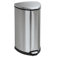 Safco® Step-On Receptacle, 10 gal, Stainless Steel, Chrome/Black Indoor All-Purpose Waste Bins - Office Ready