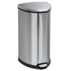 Safco® Step-On Receptacle, 10 gal, Stainless Steel, Chrome/Black