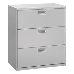 HON® Brigade® 600 Series Lateral File, 3 Legal/Letter-Size File Drawers, Light Gray, 36" x 18" x 39.13"