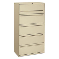 HON® Brigade® 700 Series Lateral File, 4 Legal/Letter-Size File Drawers, 1 File Shelf, 1 Post Shelf, Putty, 36" x 18" x 64.25"