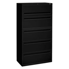 HON® Brigade® 700 Series Lateral File, 4 Legal/Letter-Size File Drawers, 1 File Shelf, 1 Post Shelf, Black, 36" x 18" x 64.25"