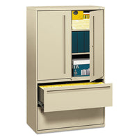 HON® Brigade® 700 Series Lateral File with Storage, Three-Shelf Enclosed Storage, 2 Legal/Letter-Size File Drawers, Putty, 42