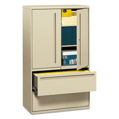 HON® Brigade® 700 Series Lateral File with Storage, Three-Shelf Enclosed Storage, 2 Legal/Letter-Size File Drawers, Putty, 42" x 18" x 64.25"