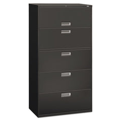 HON® Brigade® 600 Series Lateral File, 4 Legal/Letter-Size File Drawers, 1 Roll-Out File Shelf, Charcoal, 36" x 18" x 64.25"