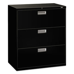 HON® Brigade® 600 Series Lateral File, 3 Legal/Letter-Size File Drawers, Black, 36" x 18" x 39.13"