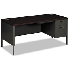 HON® Metro Classic Series Single Pedestal "L" Workstation Desk, 66" x 30" x 29.5", Mahogany/Charcoal