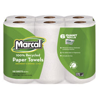 Marcal® 100% Premium Recycled Kitchen Roll Towels, 2-Ply, 11 x 5.5, White, 140/Roll, 24 Rolls/Carton Perforated Paper Towel Rolls - Office Ready