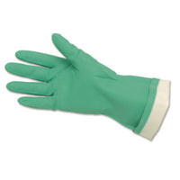 MCR™ Safety Flock-Lined Nitrile Gloves, One Size, Green, 12 Pairs Work Gloves, Chemical Resistant - Office Ready