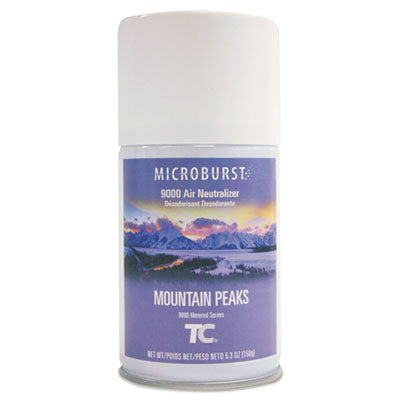 Rubbermaid® Commercial TC Microburst 9000 Air Freshener Refill, Mountain Peaks, 5.3 oz Aerosol Spray, 4/Carton Aerosol Air Freshener/Odor Eliminator Refills - Office Ready