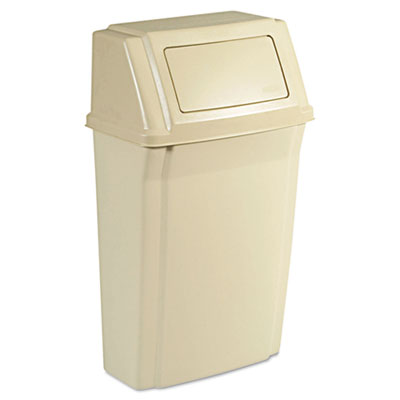 Rubbermaid® Commercial Slim Jim® Wall-Mounted Container, 15 gal, Plastic, Beige Indoor All-Purpose Waste Bins - Office Ready