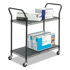 Safco® Wire Utility Cart, Metal, 2 Shelves, 400 lb Capacity, 43.75" x 19.25" x 40.5", Black