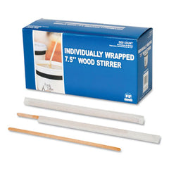 AmerCareRoyal® Wood Stir Sticks, 7.5", Wrapped, 5,000/Carton