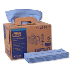 Tork® Industrial Paper Wiper, 4-Ply, 12.8 x 16.5, Unscented, Blue, 180/Carton