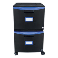 Storex Two-Drawer Mobile Filing Cabinet, 2 Legal/Letter-Size File Drawers, Black/Blue, 14.75