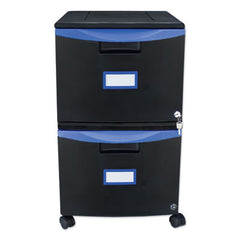 Storex Two-Drawer Mobile Filing Cabinet, 2 Legal/Letter-Size File Drawers, Black/Blue, 14.75" x 18.25" x 26"