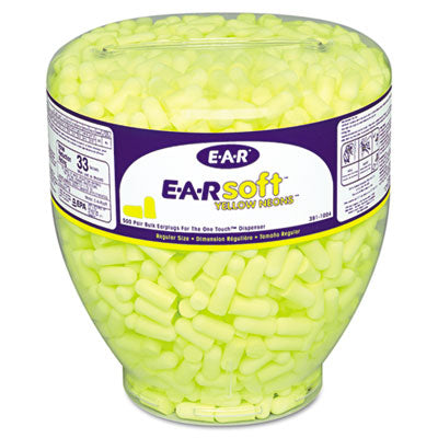 3M™ E·A·Rsoft™ Yellow Neon™ Earplug Refill for One Touch™ Dispensers, Cordless, Yellow, 500/Box Single-Use Ear Plugs - Office Ready