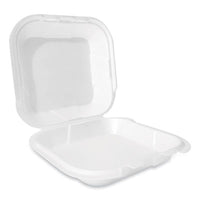 Plastifar Foam Hinged Lid Containers, Secure Two Tab Latch, Poly Bag, 9 x 9 x 3, White, 100/Bag, 2 Bags/Carton Takeout Food Containers - Office Ready