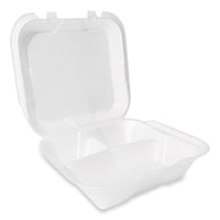 Plastifar Foam Hinged Lid Containers, Secure Two Tab Latch, Poly Bag, 3-Compartment, 9 x 9 x 3, White, 100/Bag, 2 Bags/Carton Takeout Food Containers - Office Ready