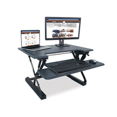 Victor® High Rise Height Adjustable Standing Desk with Keyboard Tray, 31" x 31.25" x 5.25" to 20", Gray/Black