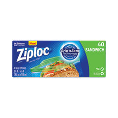 Ziploc® Resealable Sandwich Bags, 6.5" x 5.88", Clear, 40/Box