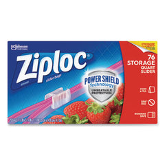 Ziploc® Slider Storage Bags, Quart, 5.88" x 1.88" x 7.88", Clear, 76 Bags/Box, 9 Boxes/Carton