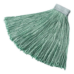 Rubbermaid® Commercial Non-Launderable Cotton/Synthetic Cut-End Wet Mop Heads, 24 oz, Green, 5" White Headband